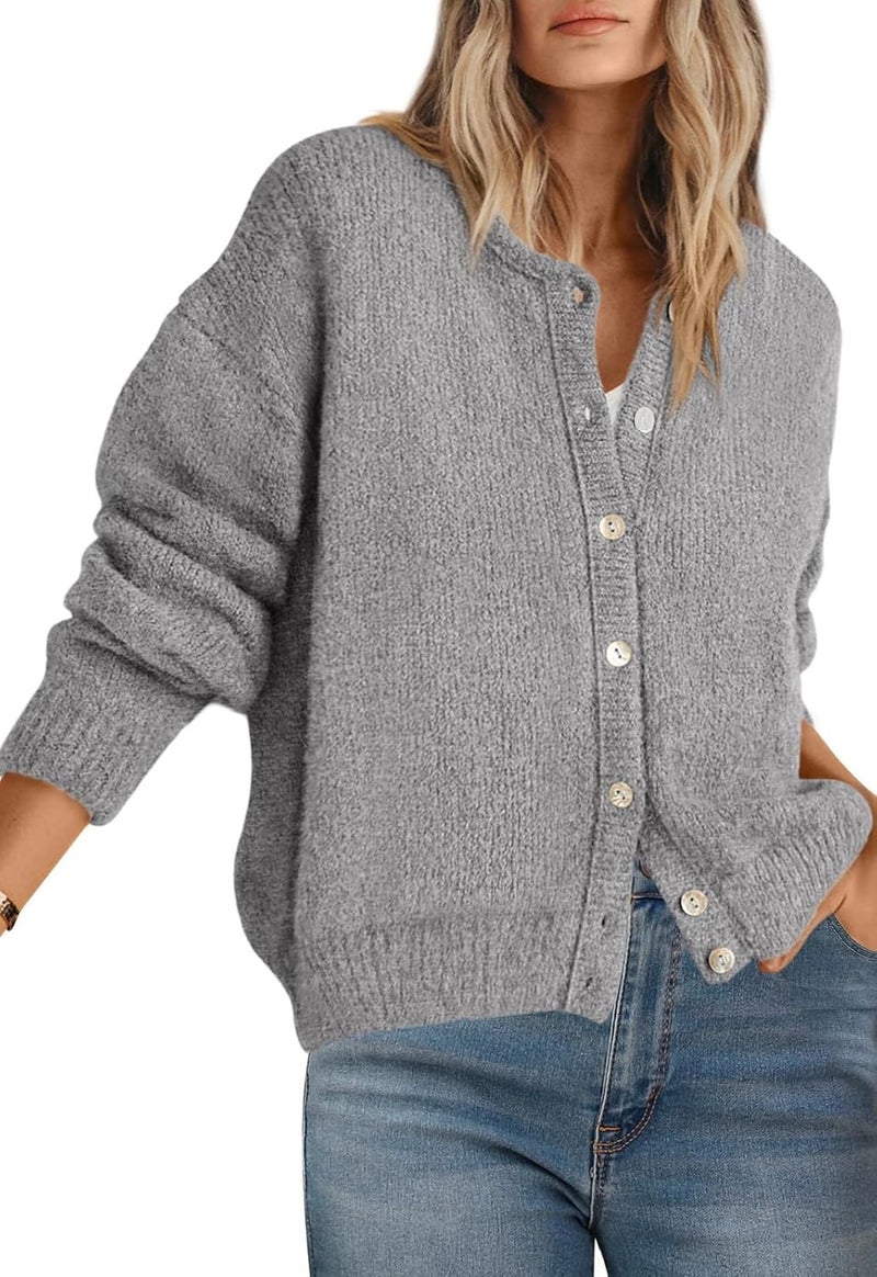 PRETTYGARDEN Store Long Sleeve Crewneck Button Down Womens Sweaters Spring Open Front Chunky Cardigan Sweaters for Women 2026 - Image 1